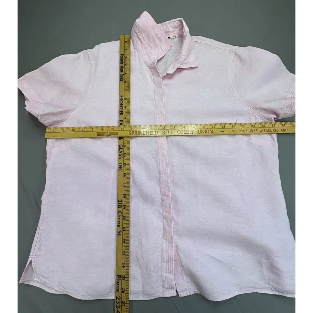 Lands' End Women's Pink Linen Short Sleeve Button-Up Shirt XL 18-20 Casual